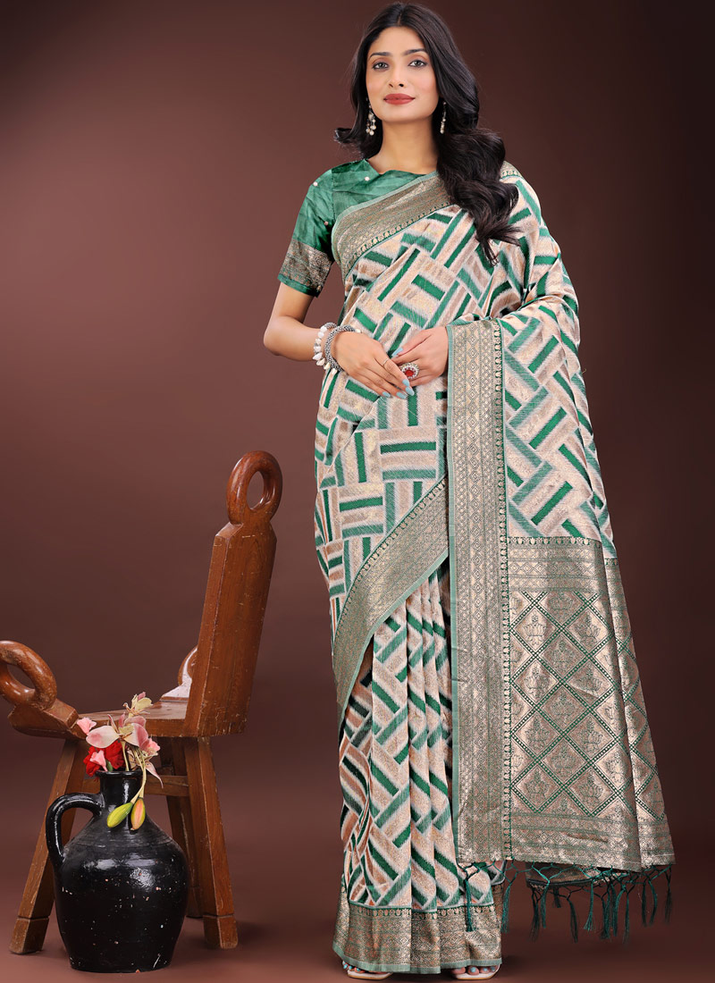 Green Linen Cotton Designer Wear Saree Green Linen Cotton Designer Wear Saree
