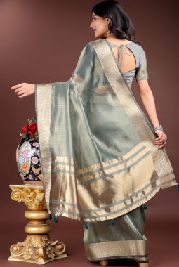 Sea Green Organza Festive Wear Saree