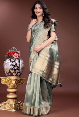 Sea Green Organza Festive Wear Saree