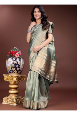 Sea Green Organza Festive Wear Saree