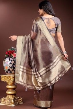 Brown Organza Festive Wear Saree