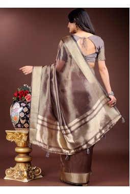 Brown Organza Festive Wear Saree