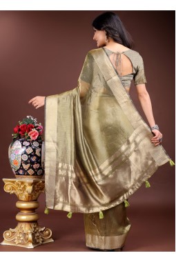 Mehndi Green Organza Festive Wear Saree