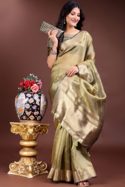 Mehndi Green Organza Festive Wear Saree