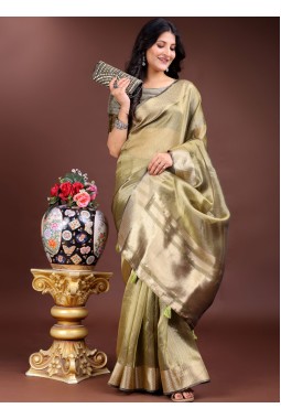Mehndi Green Organza Festive Wear Saree