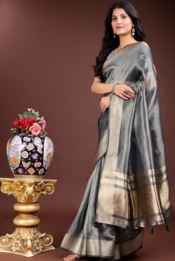 Silver Organza Festive Wear Saree