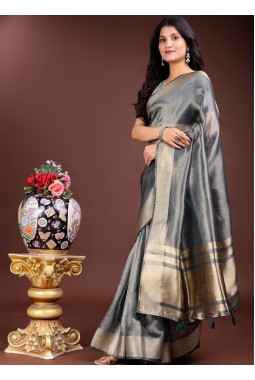 Silver Organza Festive Wear Saree