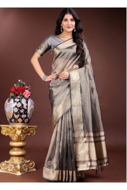 Grey Organza Festive Wear Saree