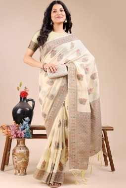Cream Cotton Daily Wear Saree