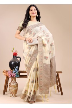 Cream Cotton Daily Wear Saree