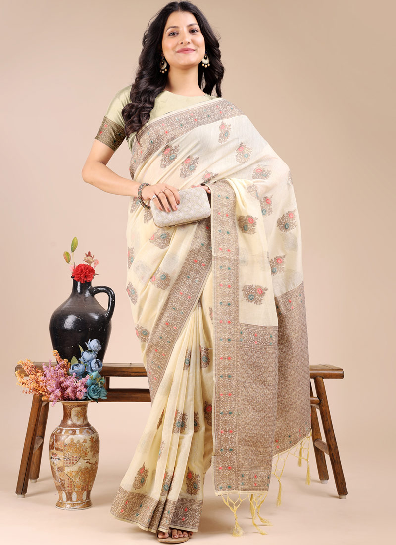 Cream Cotton Daily Wear Saree Cream Cotton Daily Wear Saree