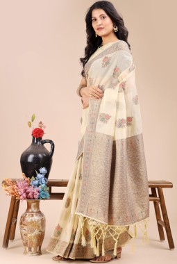 Cream Cotton Daily Wear Saree