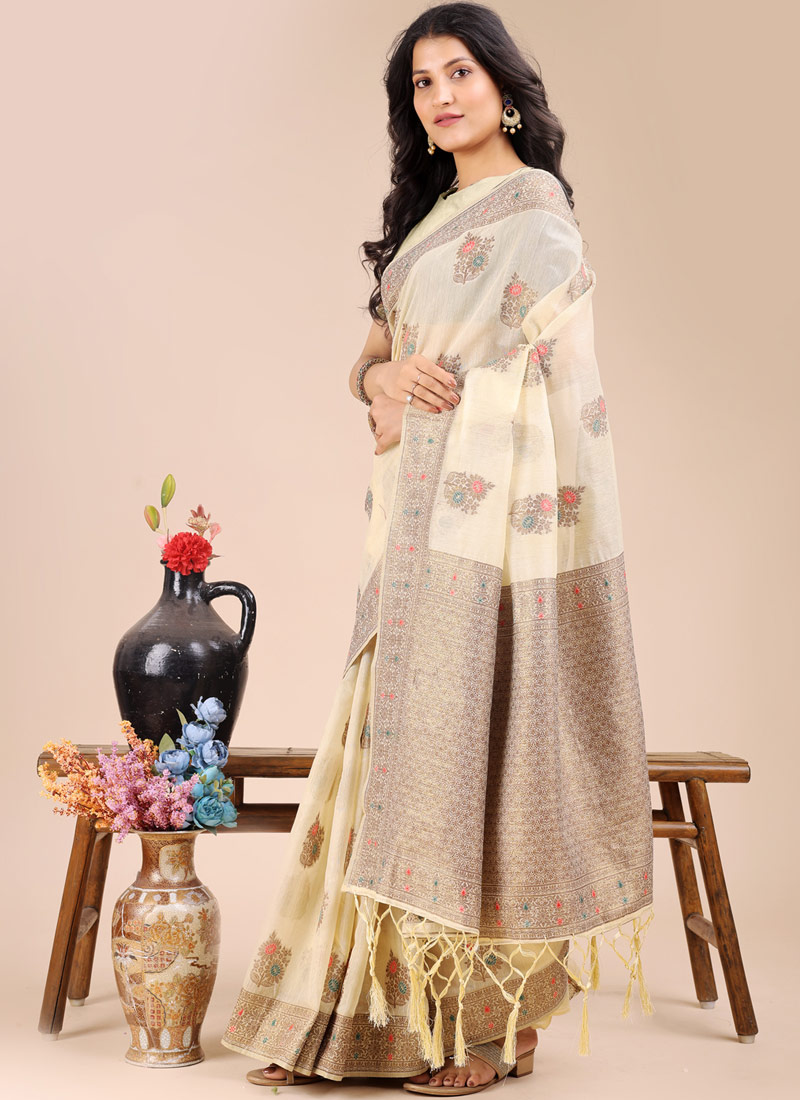 Cream Cotton Daily Wear Saree Cream Cotton Daily Wear Saree