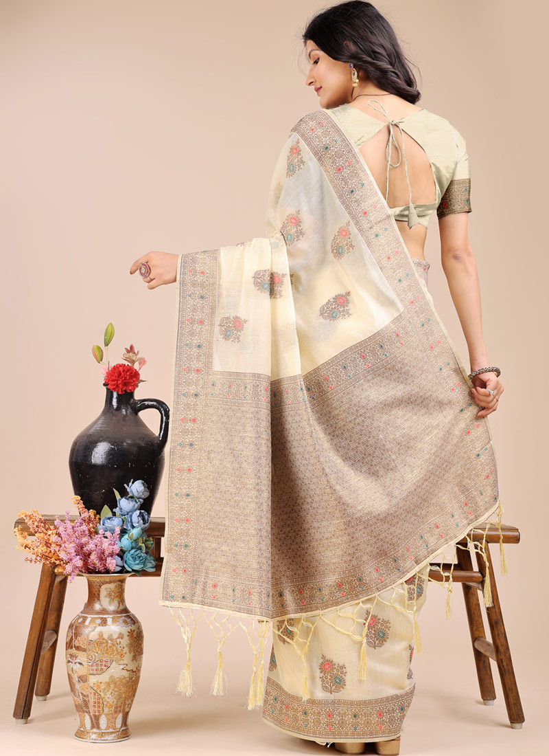 Cream Cotton Daily Wear Saree Cream Cotton Daily Wear Saree