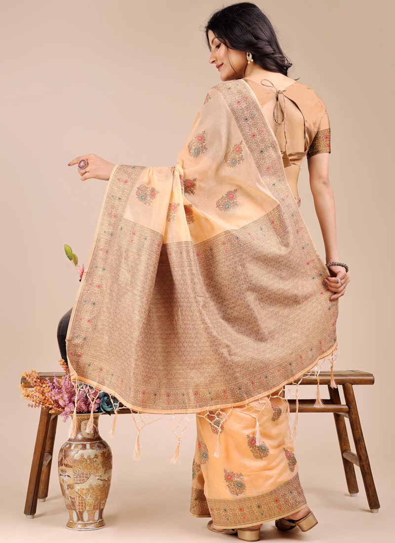Peach Cotton Daily Wear Saree Peach Cotton Daily Wear Saree