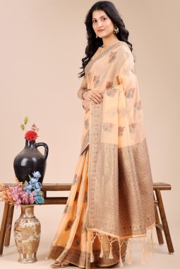 Peach Cotton Daily Wear Saree