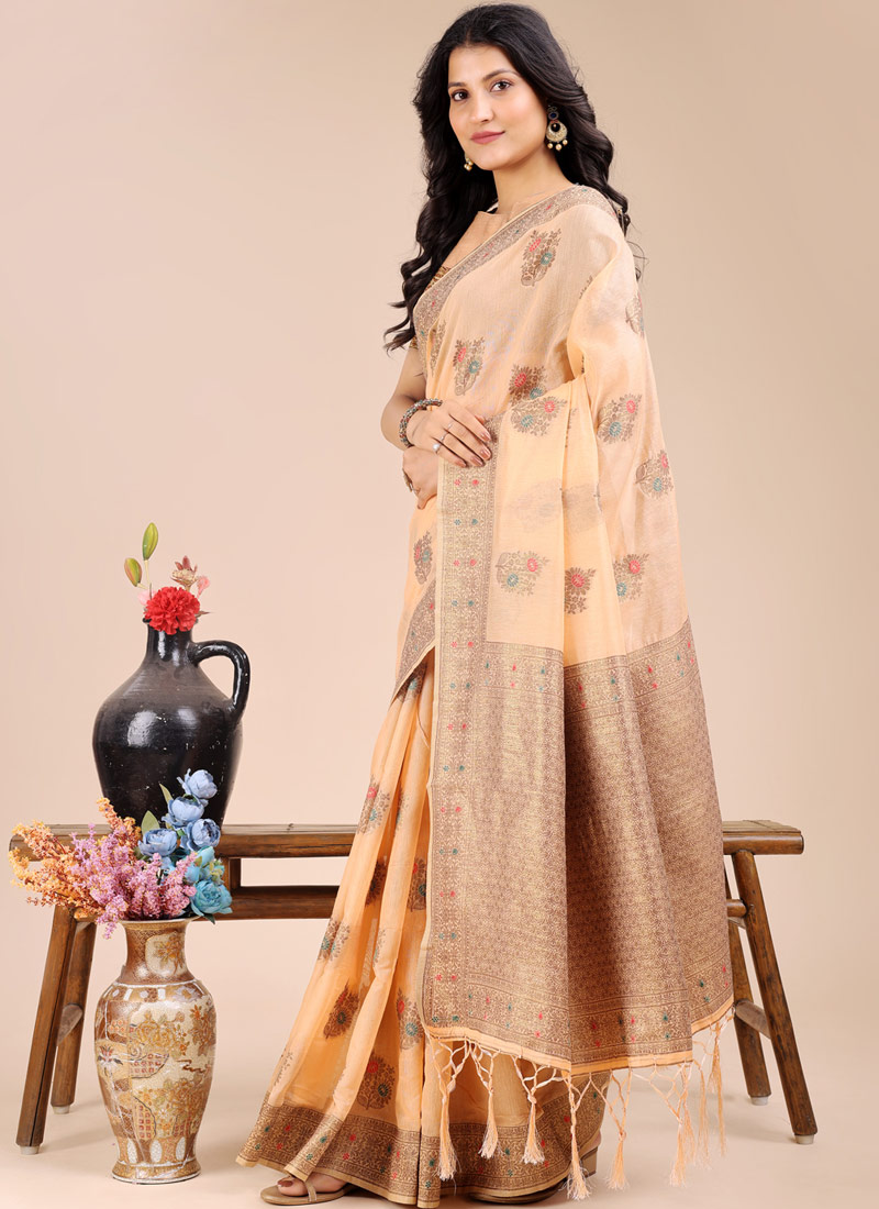 Peach Cotton Daily Wear Saree Peach Cotton Daily Wear Saree