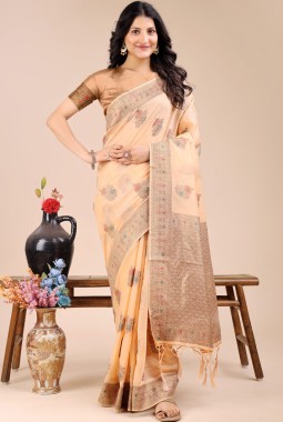 Peach Cotton Daily Wear Saree