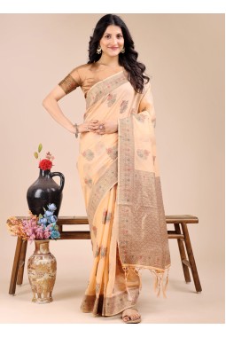 Peach Cotton Daily Wear Saree