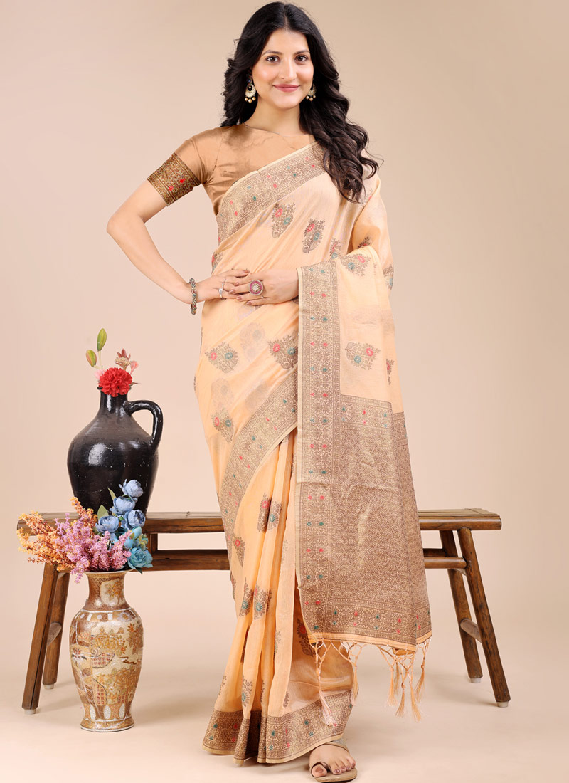 Peach Cotton Daily Wear Saree Peach Cotton Daily Wear Saree