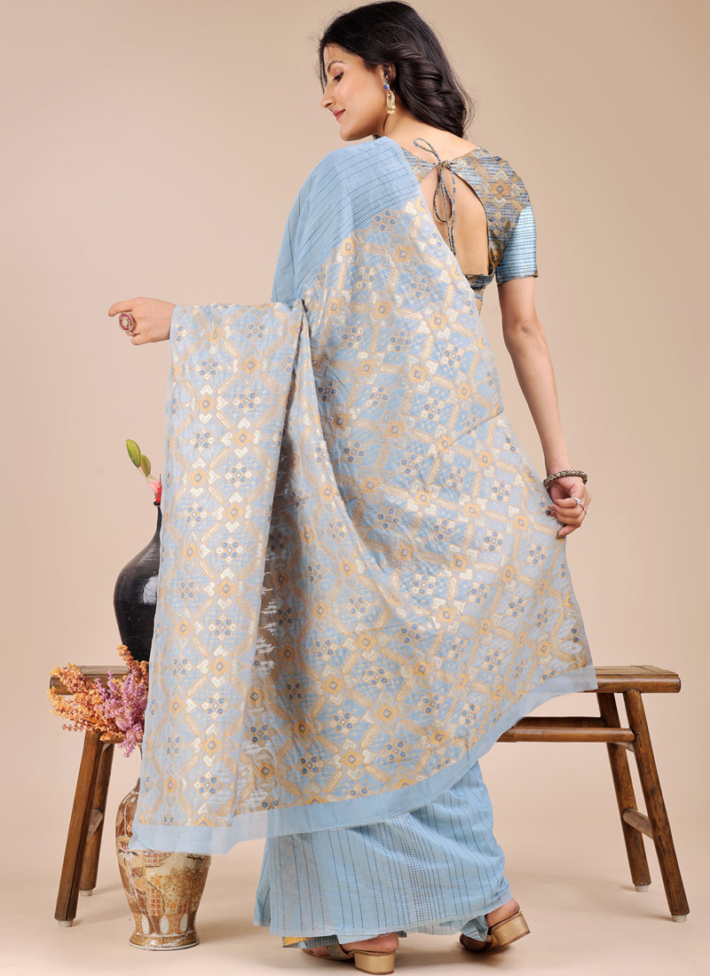 Sky Blue Cotton Daily Wear Saree Sky Blue Cotton Daily Wear Saree