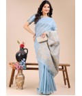 Sky Blue Cotton Daily Wear Saree Sky Blue Cotton Daily Wear Saree