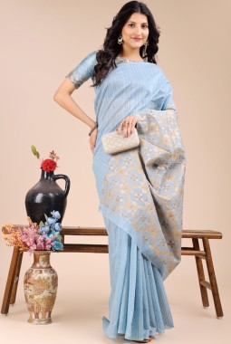 Sky Blue Cotton Daily Wear Saree