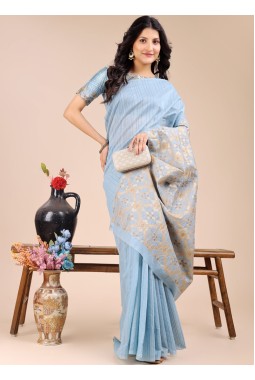 Sky Blue Cotton Daily Wear Saree