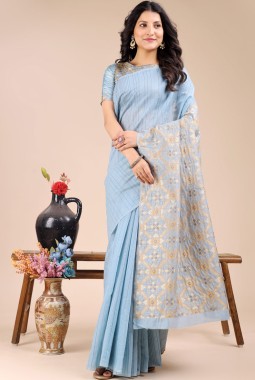 Sky Blue Cotton Daily Wear Saree