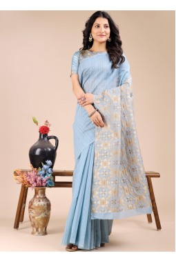 Sky Blue Cotton Daily Wear Saree