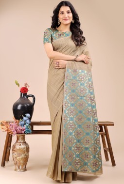 Beige Cotton Daily Wear Saree