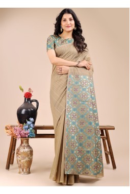 Beige Cotton Daily Wear Saree