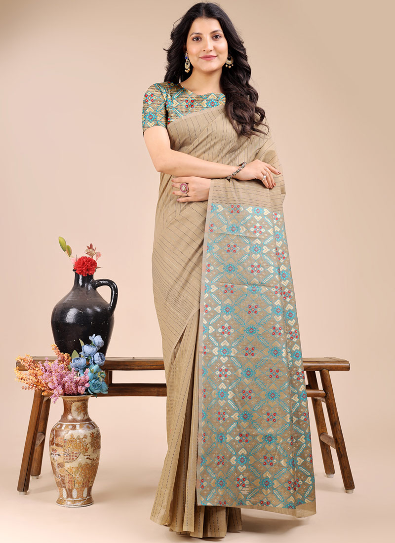 Beige Cotton Daily Wear Saree Beige Cotton Daily Wear Saree