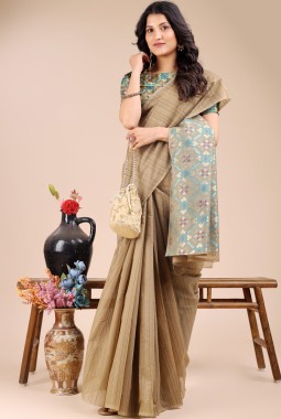 Beige Cotton Daily Wear Saree