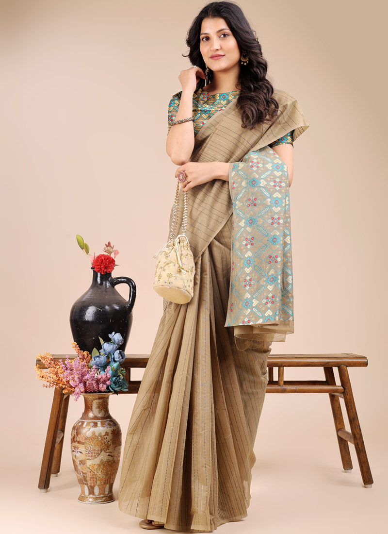 Beige Cotton Daily Wear Saree Beige Cotton Daily Wear Saree