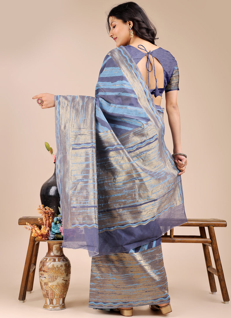 Blue Cotton Daily Wear Saree Blue Cotton Daily Wear Saree