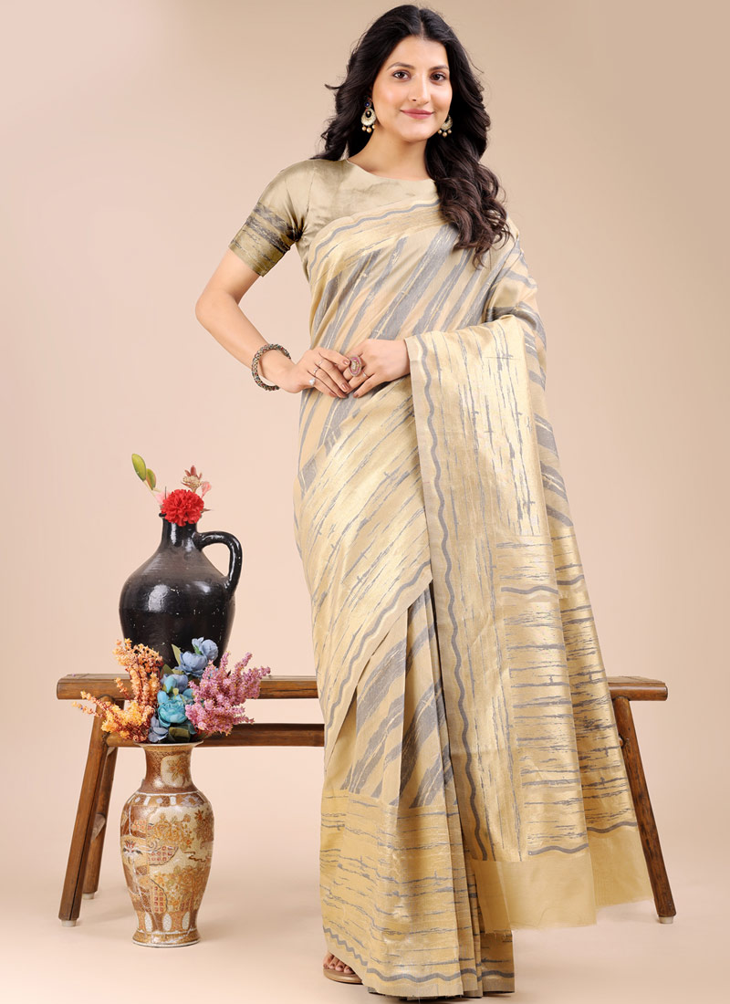 Cream Cotton Daily Wear Saree Cream Cotton Daily Wear Saree