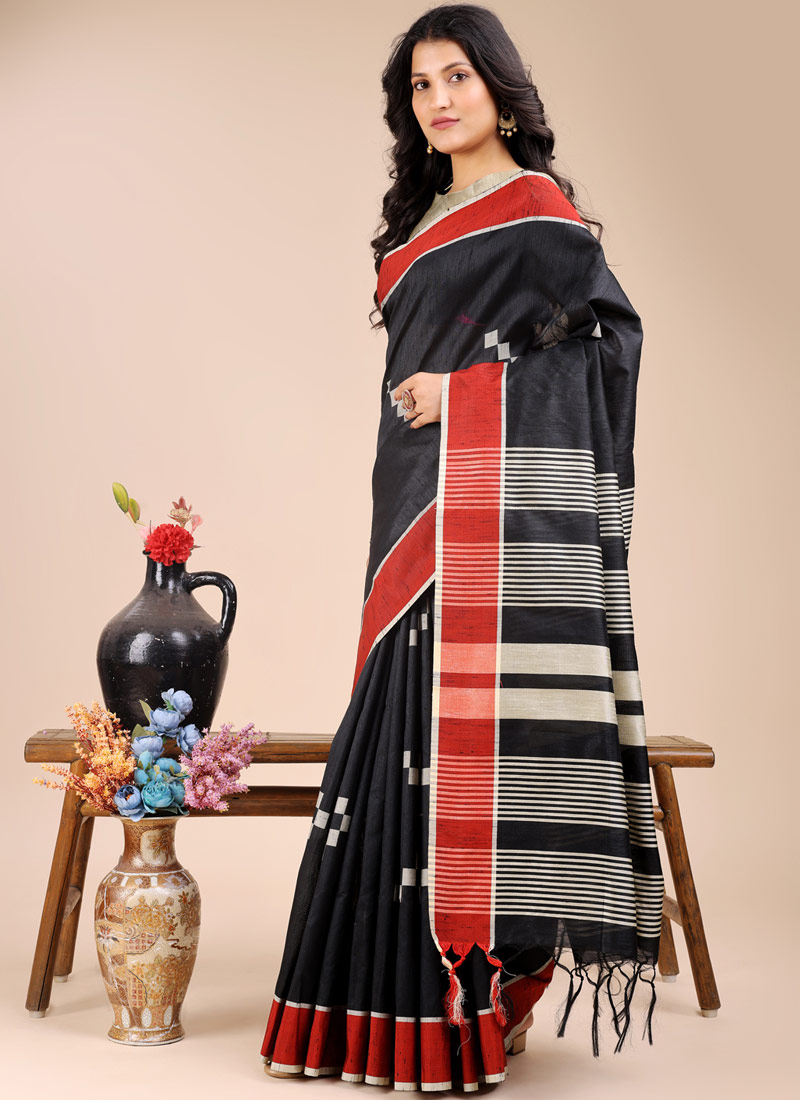 Black Cotton Daily Wear Saree Black Cotton Daily Wear Saree
