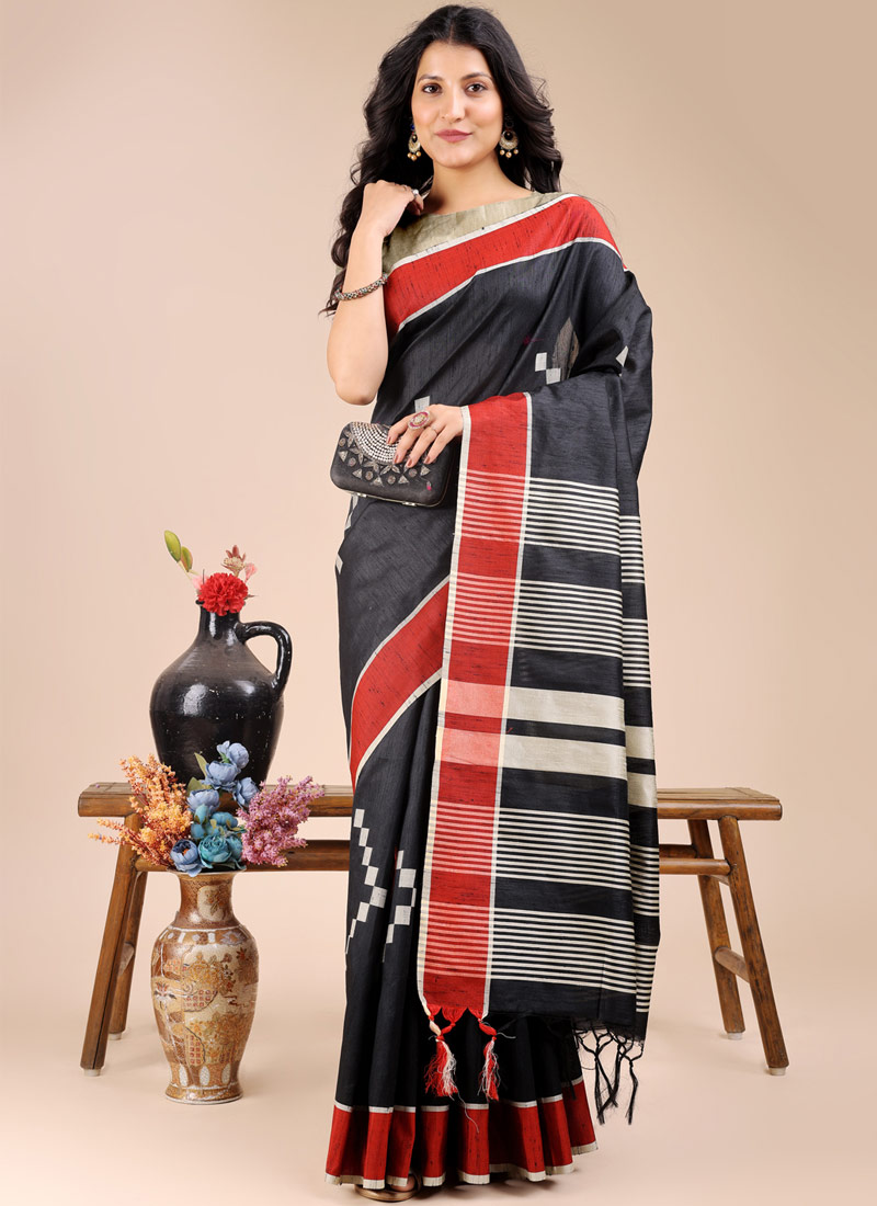 Black Cotton Daily Wear Saree Black Cotton Daily Wear Saree