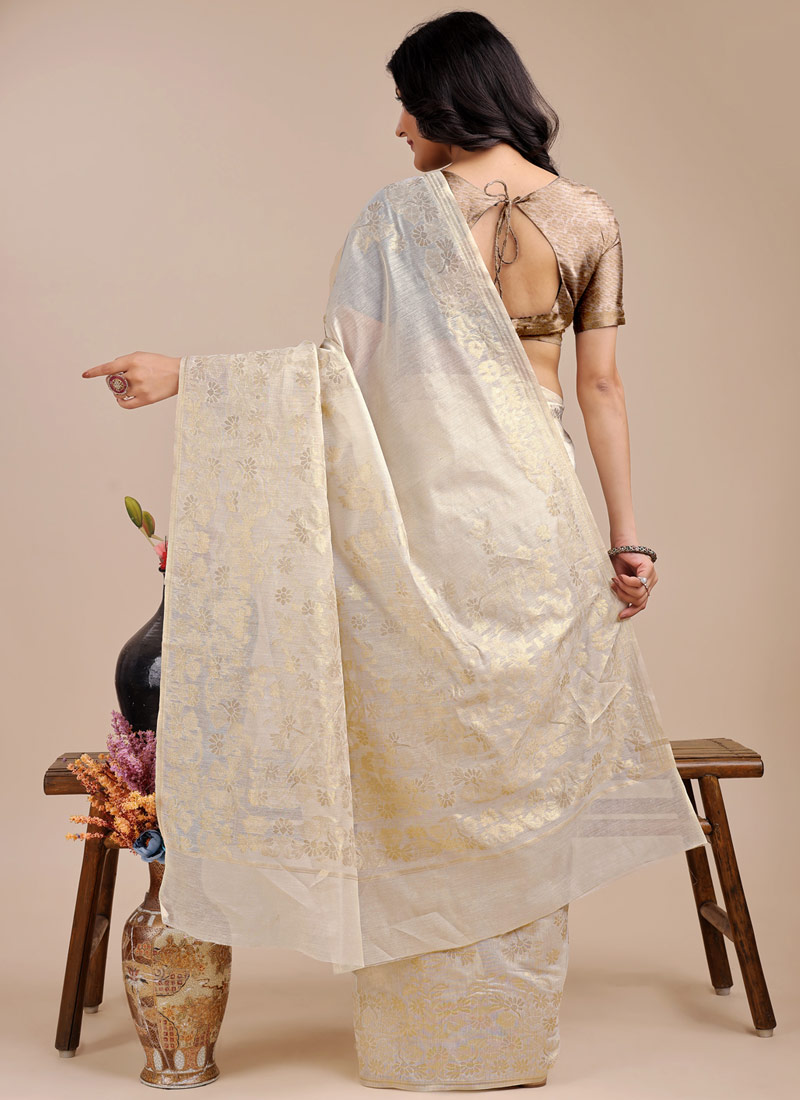Off White Cotton Daily Wear Saree Off White Cotton Daily Wear Saree