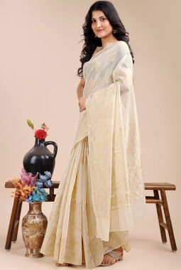 Off White Cotton Daily Wear Saree