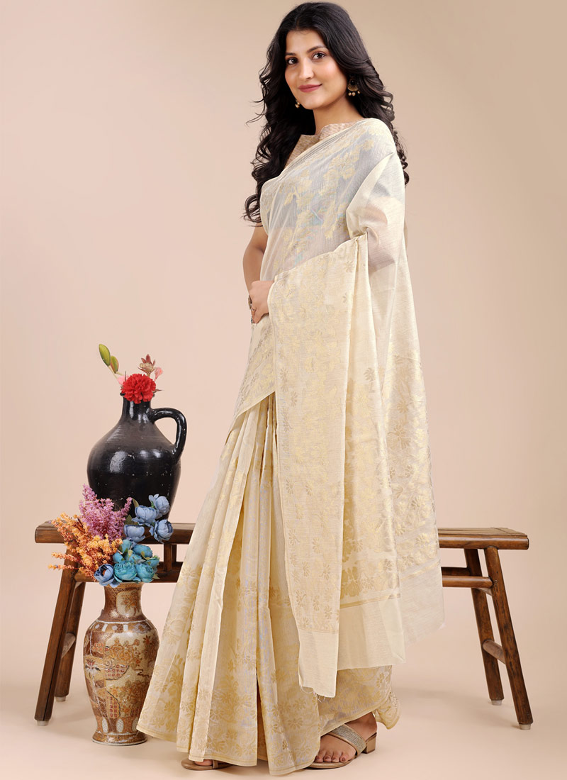 Off White Cotton Daily Wear Saree Off White Cotton Daily Wear Saree