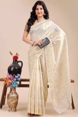 Off White Cotton Daily Wear Saree