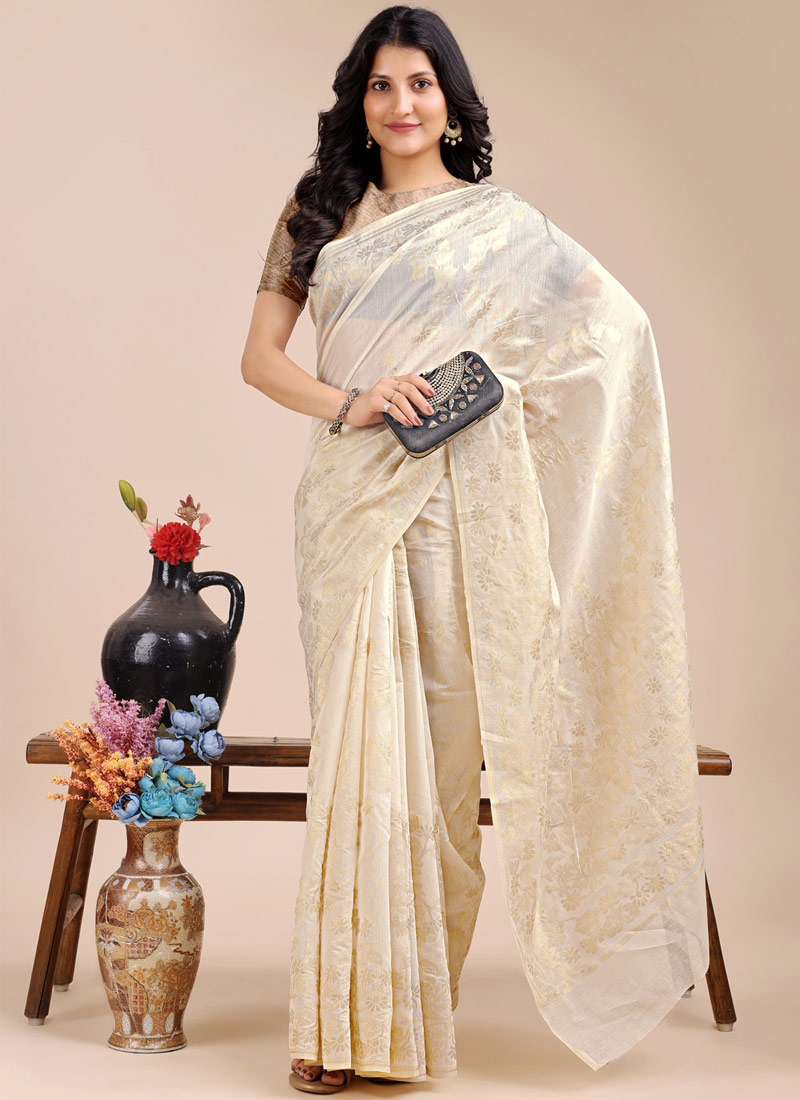 Off White Cotton Daily Wear Saree Off White Cotton Daily Wear Saree