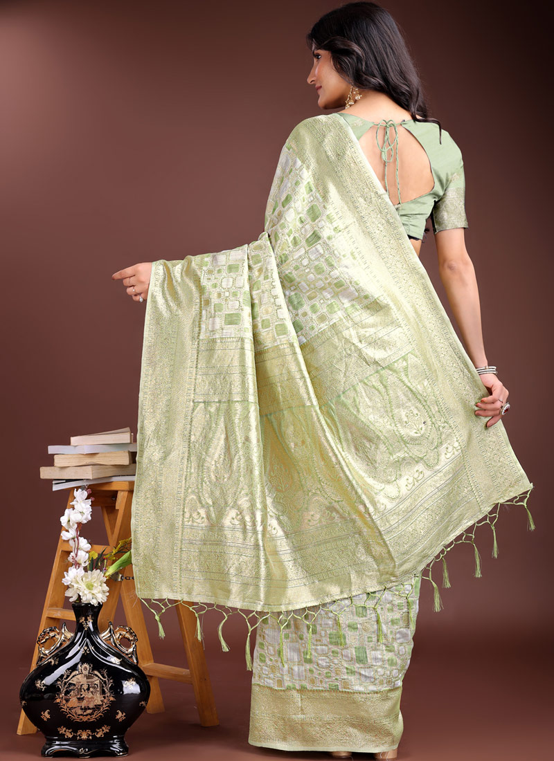 Light Green Linen Cotton Designer Saree Light Green Linen Cotton Designer Saree