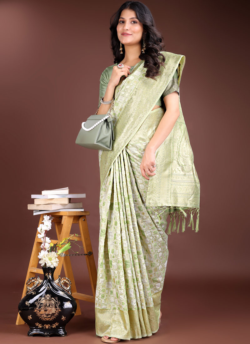Light Green Linen Cotton Designer Saree Light Green Linen Cotton Designer Saree