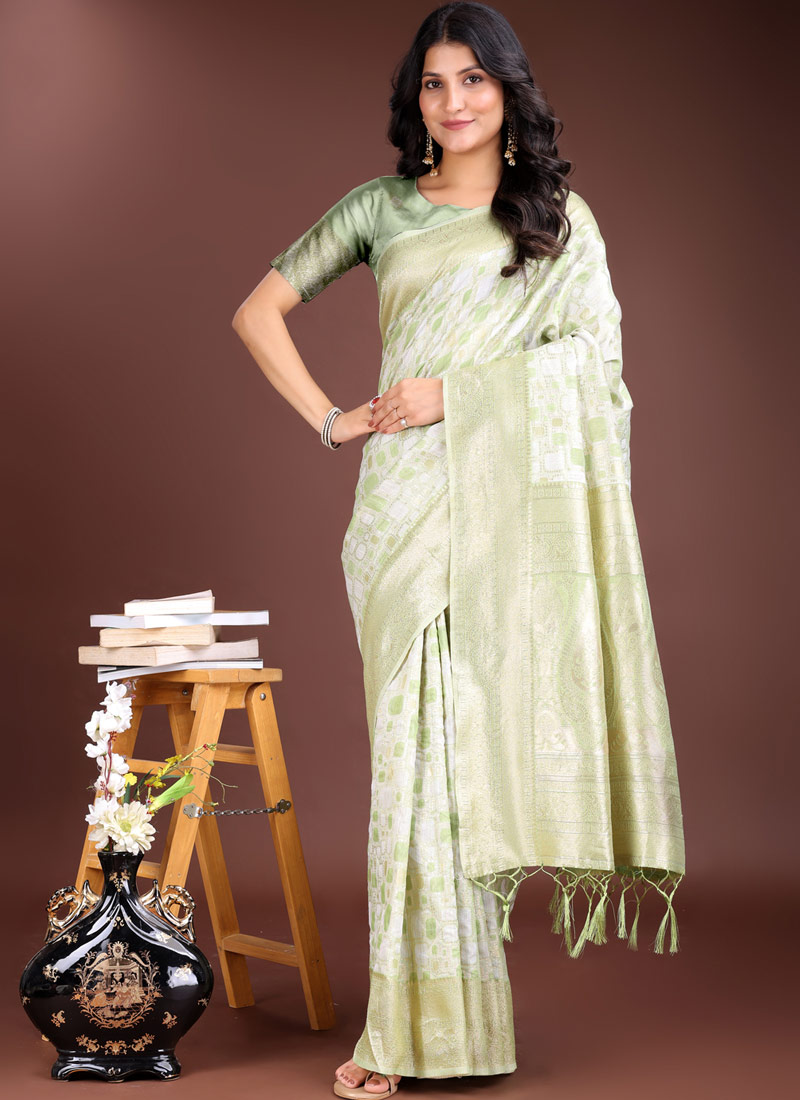 Light Green Linen Cotton Designer Saree Light Green Linen Cotton Designer Saree
