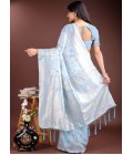Sky Blue Linen Cotton Designer Saree Sky Blue Linen Cotton Designer Saree