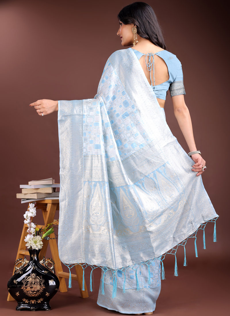 Sky Blue Linen Cotton Designer Saree Sky Blue Linen Cotton Designer Saree
