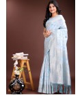 Sky Blue Linen Cotton Designer Saree Sky Blue Linen Cotton Designer Saree